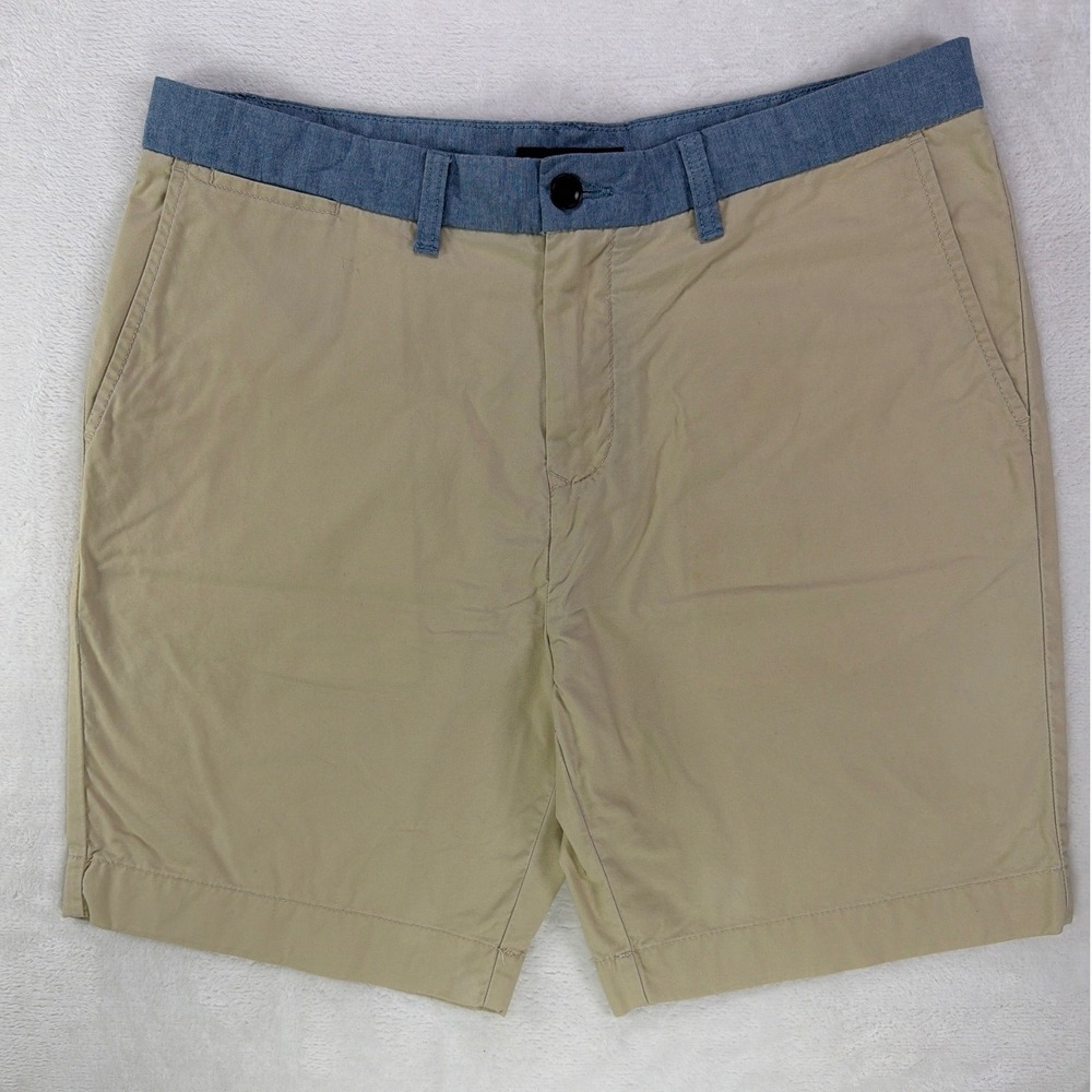 Tommy Hilfiger Chino‎ Shorts Chambray Trim Cotton Tan Blue Mens 34